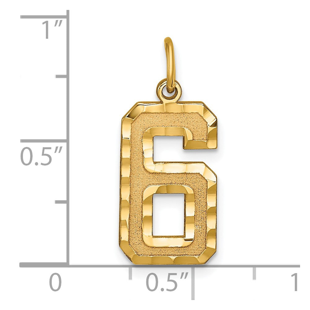 10K Gelbgold 10ky Casted Groß Diamantiert Zahl 6 Charm
