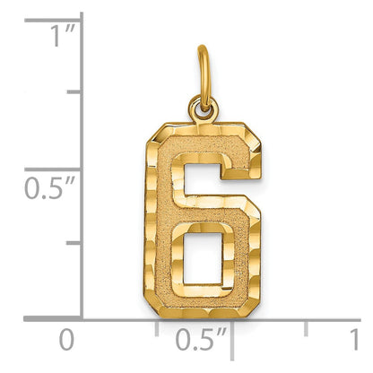 10K Gelbgold 10ky Casted Groß Diamantiert Zahl 6 Charm