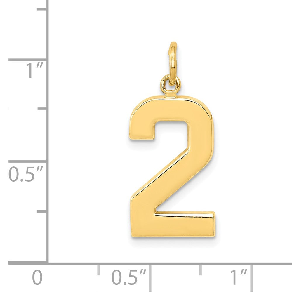 10K Gelbgold Groß Poliert Zahl 2 Charm