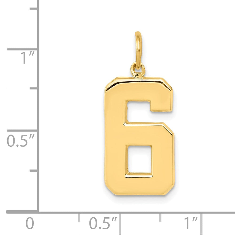 10K Gelbgold Groß Poliert Zahl 6 Charm