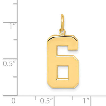 10K Gelbgold Groß Poliert Zahl 6 Charm