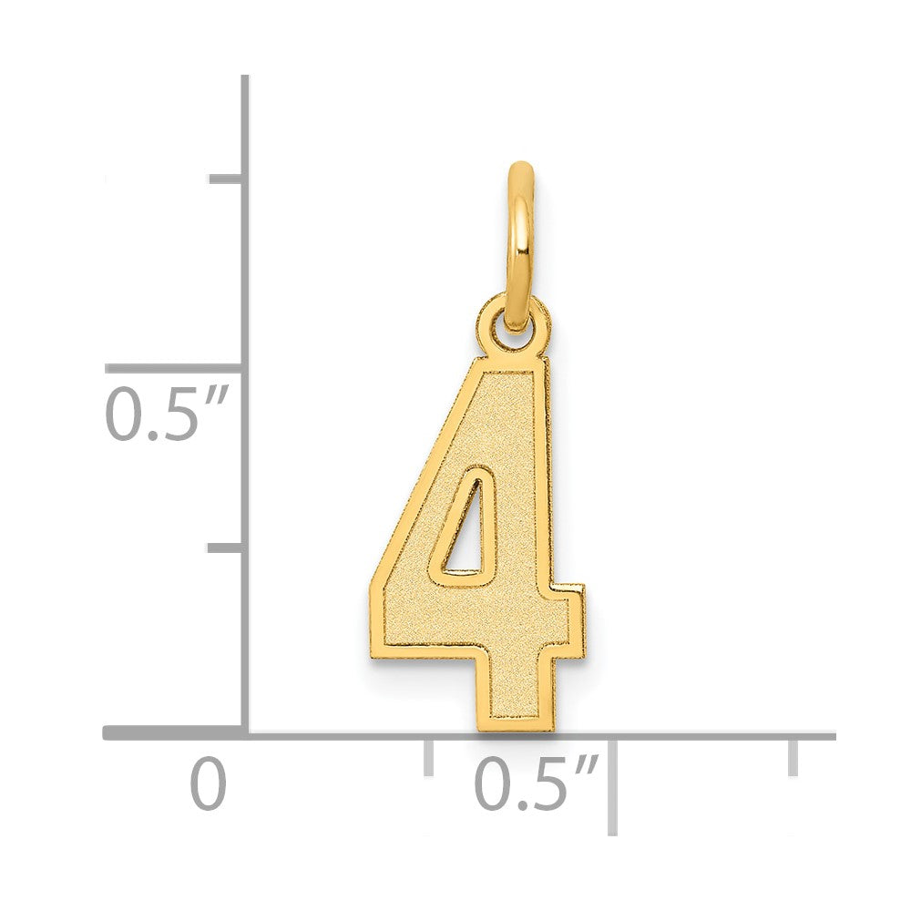 10K Gelbgold Klein Satiniert Zahl 4 Charm