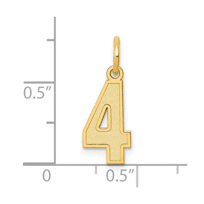 10K Gelbgold Klein Satiniert Zahl 4 Charm