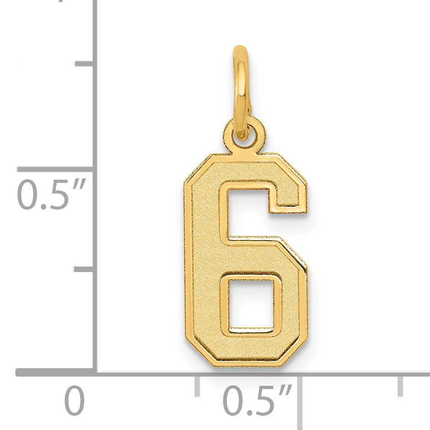 10K Gelbgold Klein Satiniert Zahl 6 Charm