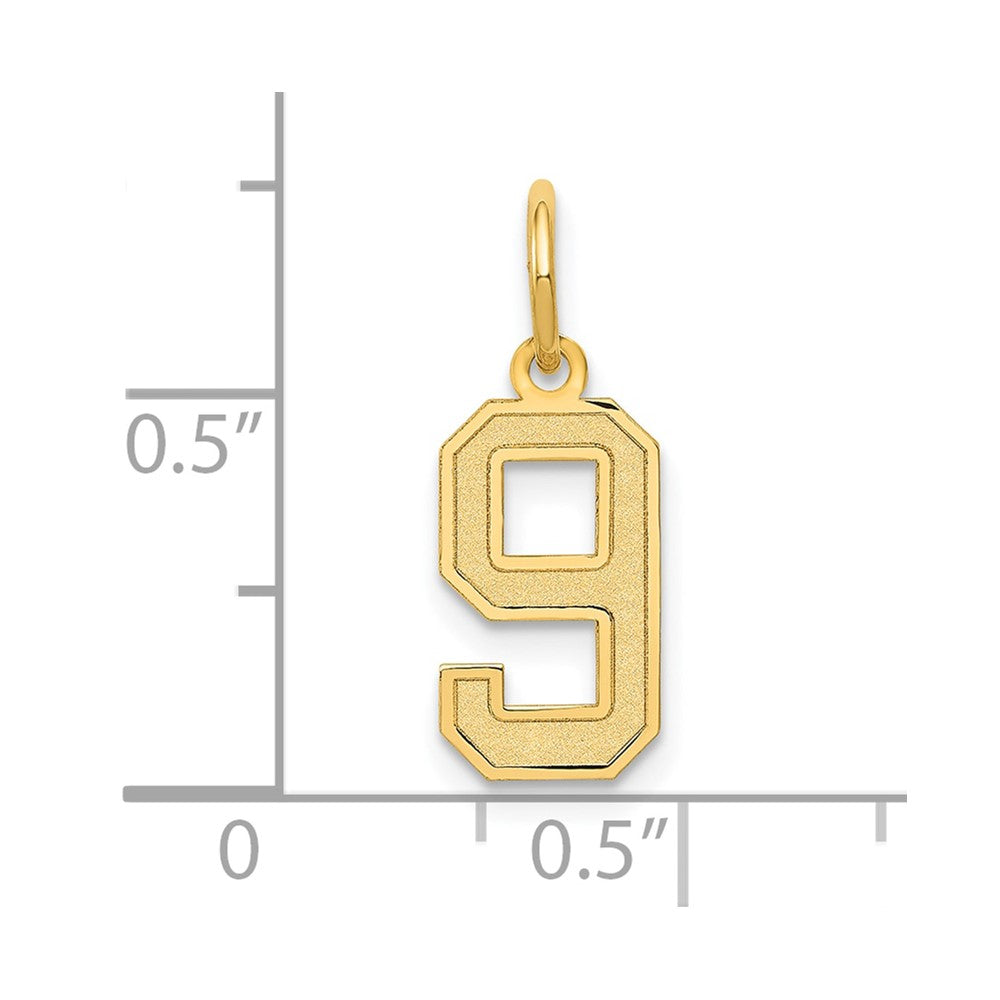 10K Gelbgold Klein Satiniert Zahl 9 Charm