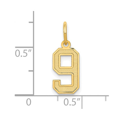 10K Gelbgold Klein Satiniert Zahl 9 Charm