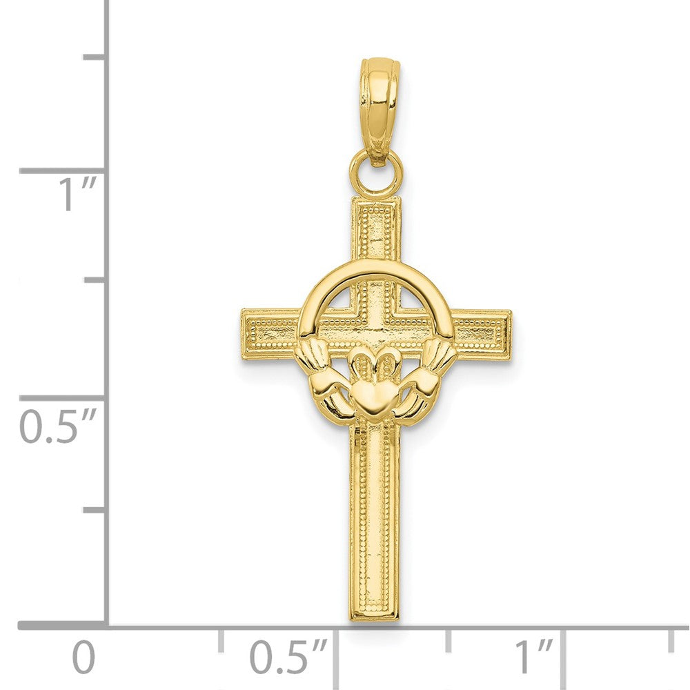 10K Gelbgold 10K Poliert Claddagh Kreuz Anhänger