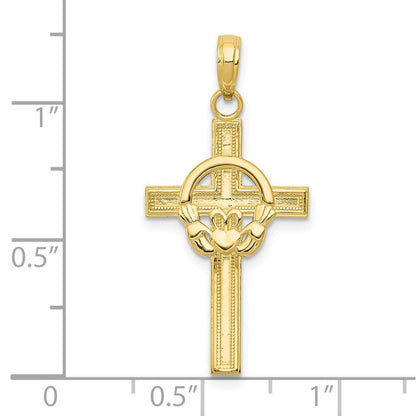 10K Gelbgold 10K Poliert Claddagh Kreuz Anhänger