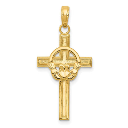 10K Gelbgold 10K Poliert Claddagh Kreuz Anhänger