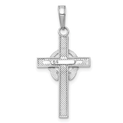 10K Weißgold 10K Poliert Claddagh Kreuz Anhänger