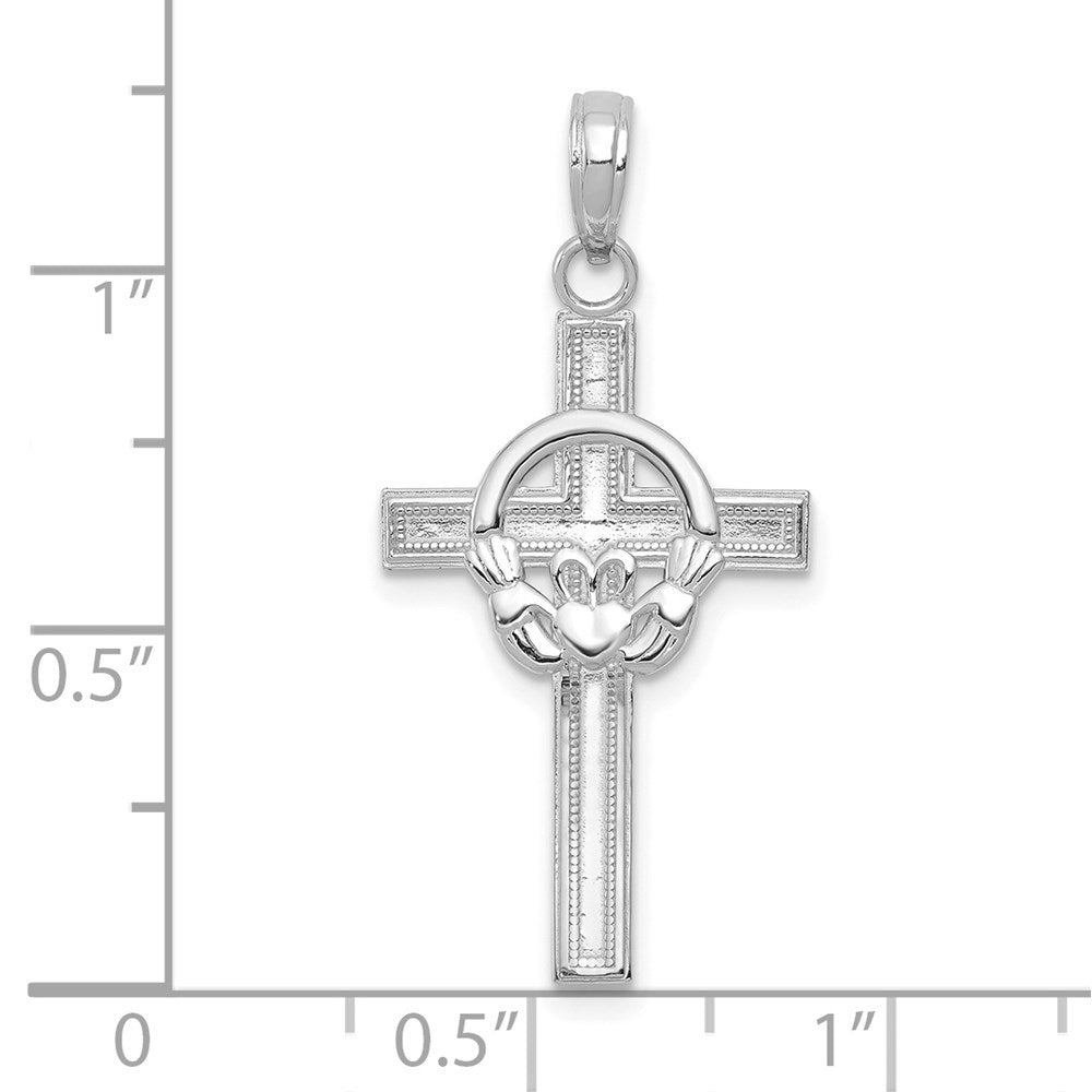 10K Weißgold 10K Poliert Claddagh Kreuz Anhänger