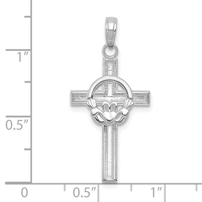 10K Weißgold 10K Poliert Claddagh Kreuz Anhänger