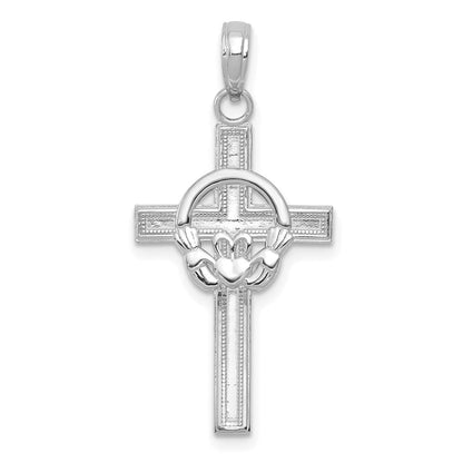 10K Weißgold 10K Poliert Claddagh Kreuz Anhänger