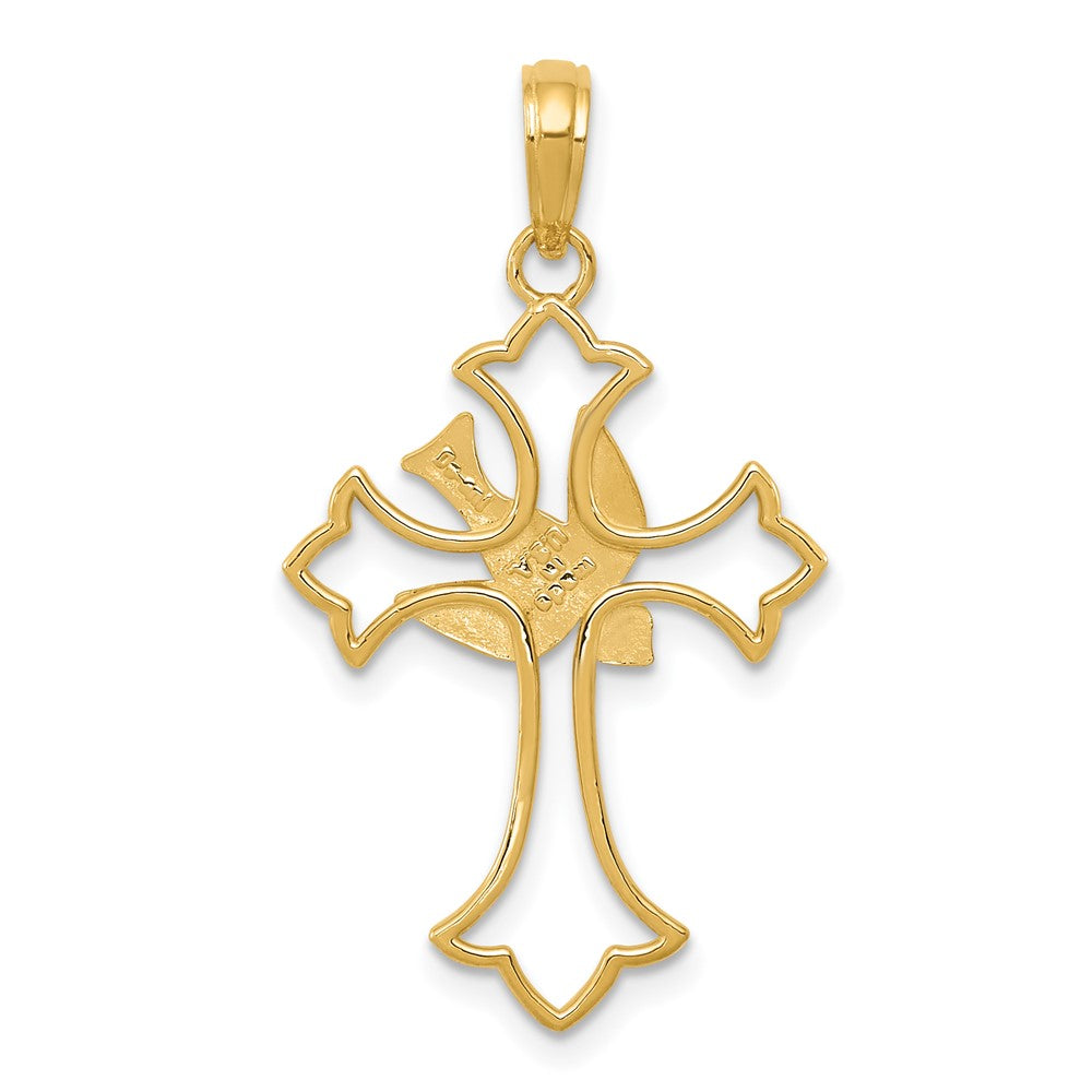 10K Gelbgold Poliert Kreuz mit Taube Anhänger