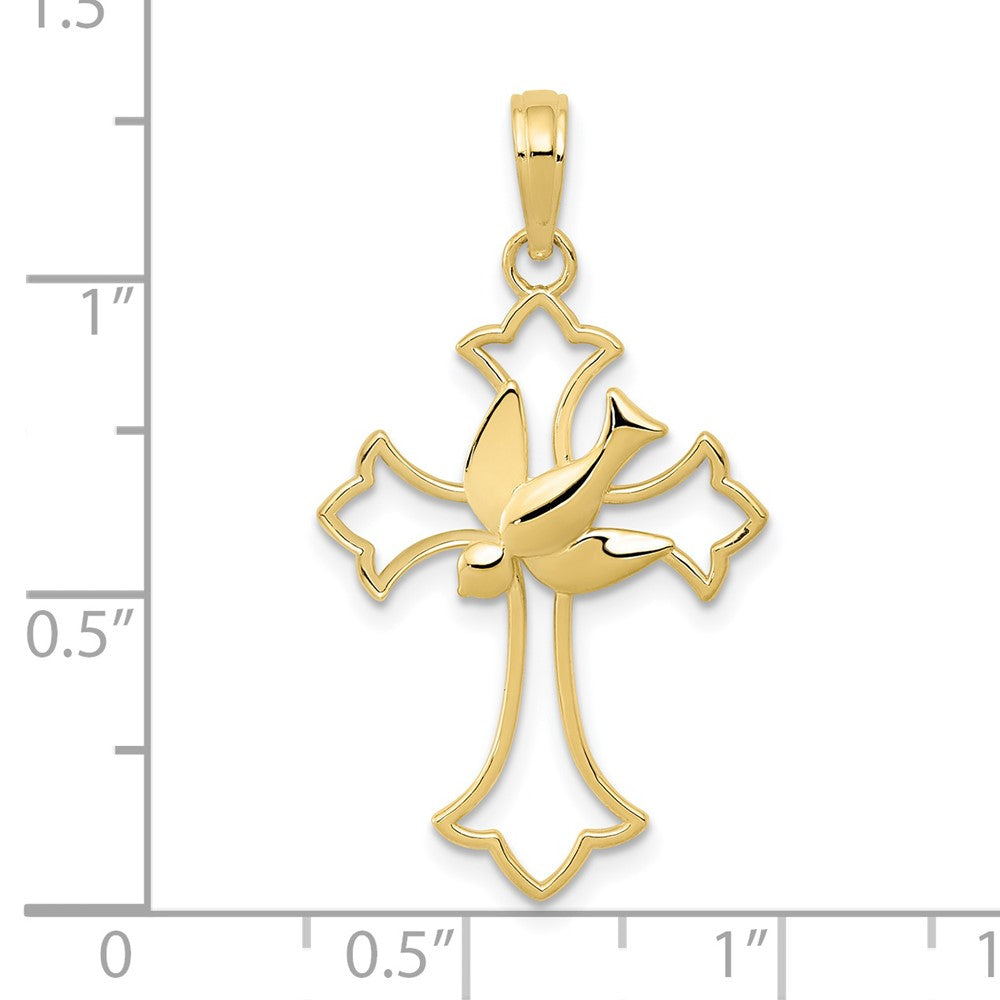 10K Gelbgold Poliert Kreuz mit Taube Anhänger