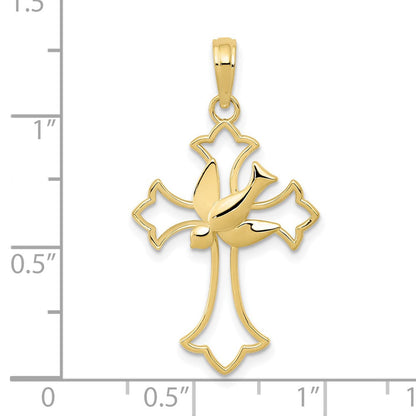 10K Gelbgold Poliert Kreuz mit Taube Anhänger