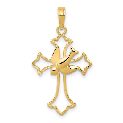 10K Gelbgold Poliert Kreuz mit Taube Anhänger