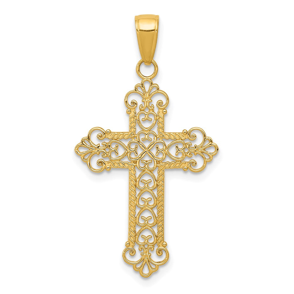 10K Gelbgold Fleur De Lis Kreuz Charm