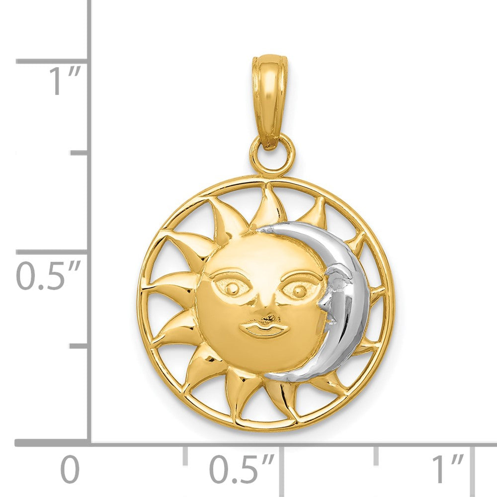 10K Gelb mit Rhodium 10K mit Rhodium Sonne und Mond Anhänger