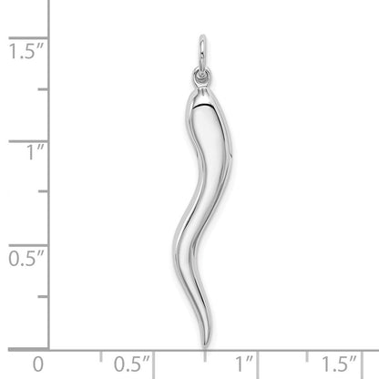 10K Weißgold Massiv Poliert 3-dimensional Groß Italienisch Horn Charm
