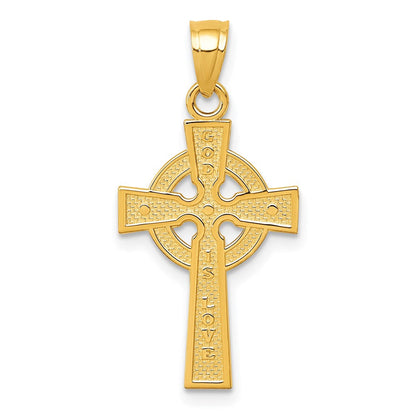 10K Gelbgold Wendbar God Is Liebe Keltisch Kreuz Anhänger