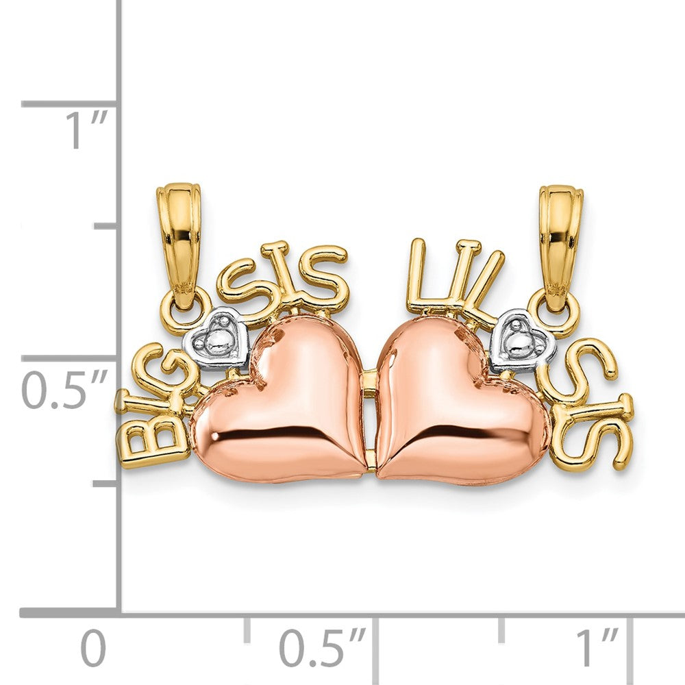 10K Bicolor Rose & Gelbgold mit Weiß Rhodium Big Sis/lil Sis Break-a-part Anhänger