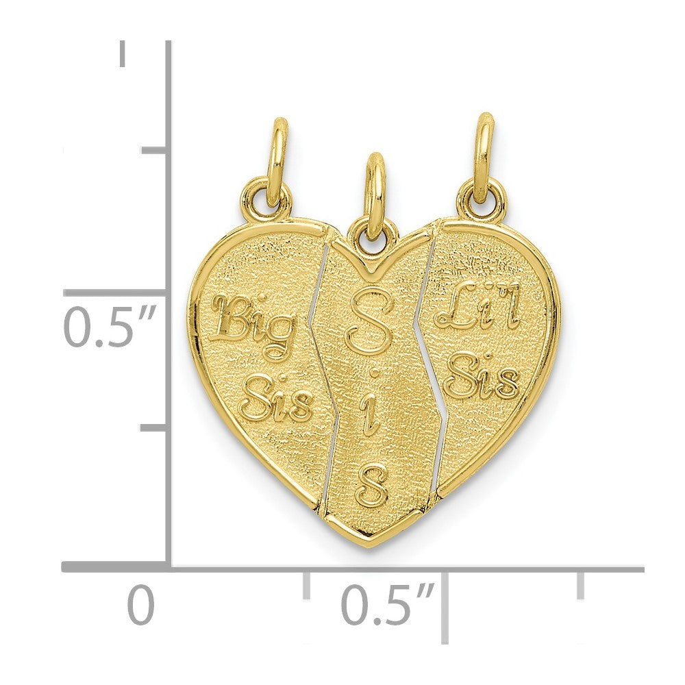 10K Gelbgold 3 Stück Break-apart Big Sis, Sis & Lil Charm