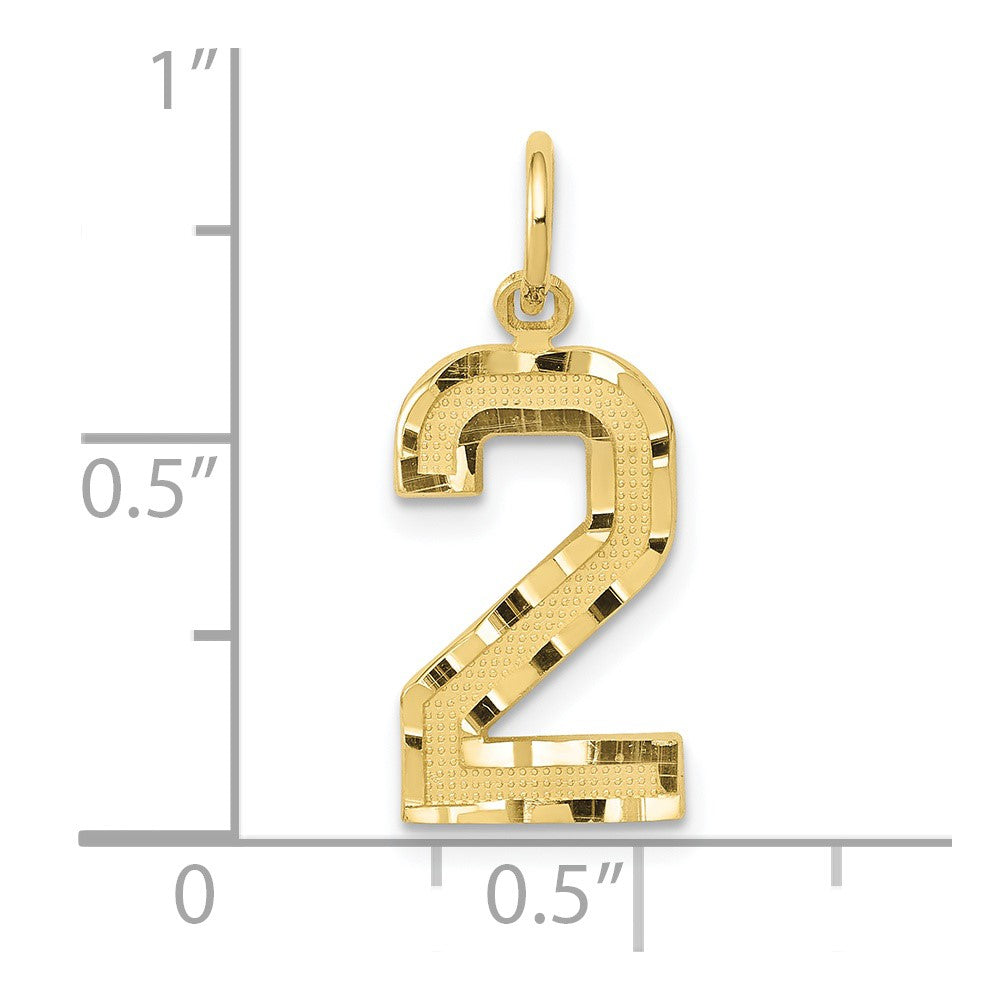 10K Gelbgold 10ky Casted Mittel Diamantiert Zahl 2 Charm