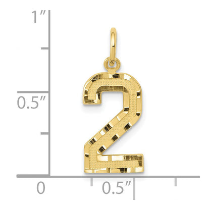 10K Gelbgold 10ky Casted Mittel Diamantiert Zahl 2 Charm