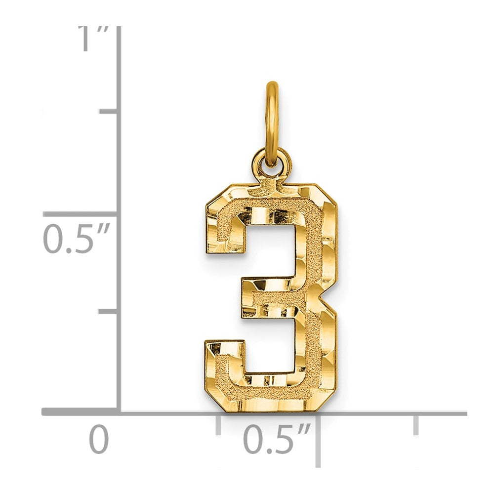 10K Gelbgold 10ky Casted Mittel Diamantiert Zahl 3 Charm