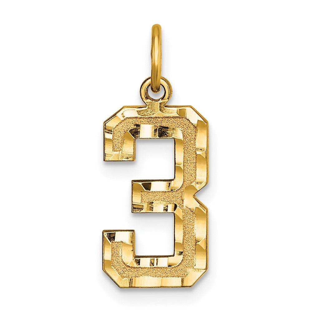 10K Gelbgold 10ky Casted Mittel Diamantiert Zahl 3 Charm