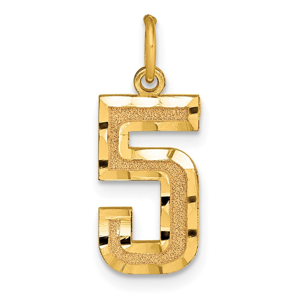 10K Gelbgold 10ky Casted Mittel Diamantiert Zahl 5 Charm
