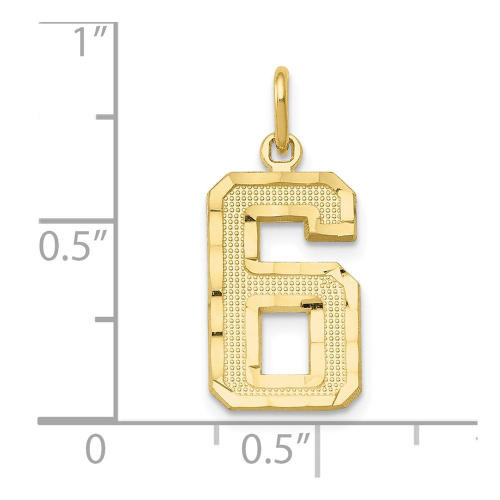 10K Gelbgold 10ky Casted Mittel Diamantiert Zahl 6 Charm