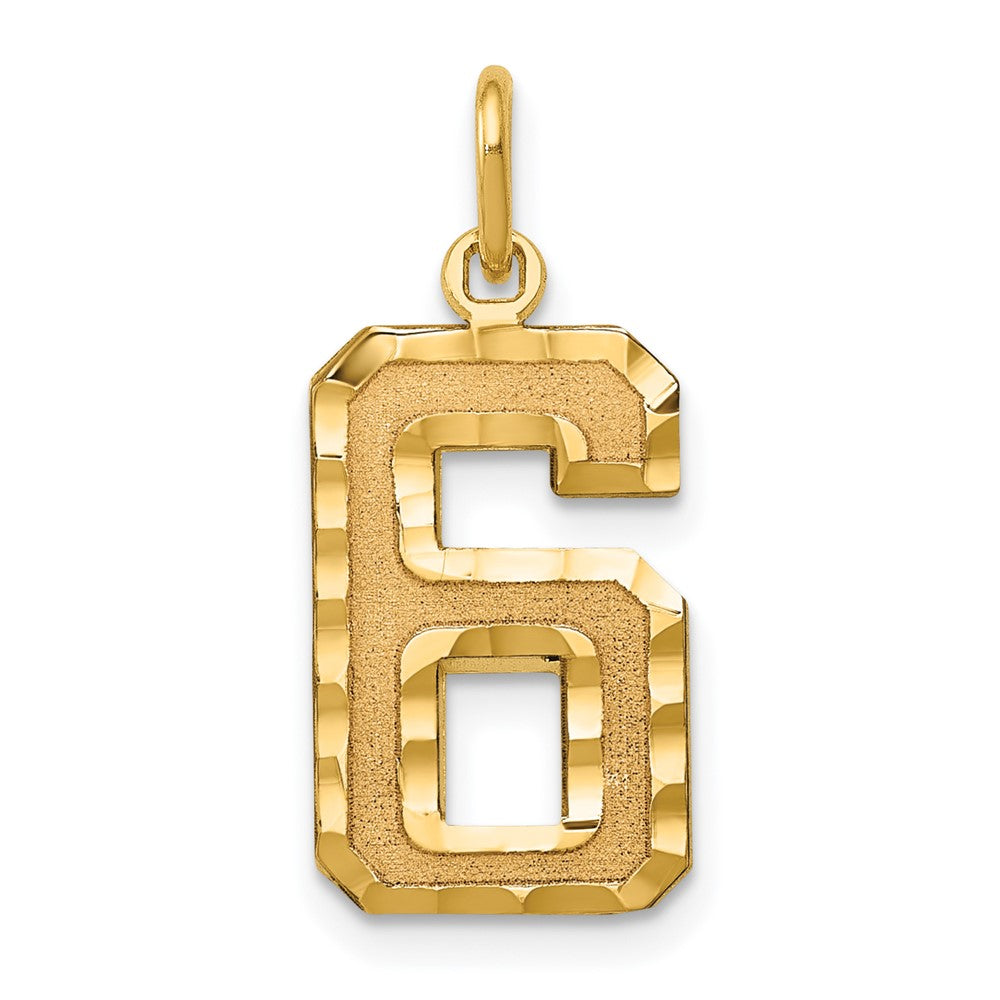 10K Gelbgold 10ky Casted Mittel Diamantiert Zahl 6 Charm
