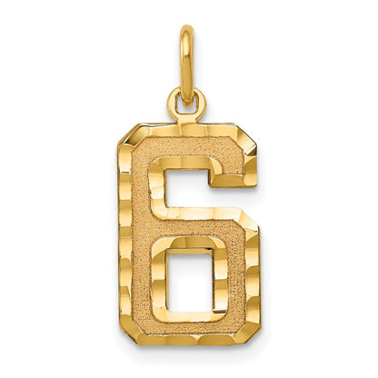 10K Gelbgold 10ky Casted Mittel Diamantiert Zahl 6 Charm
