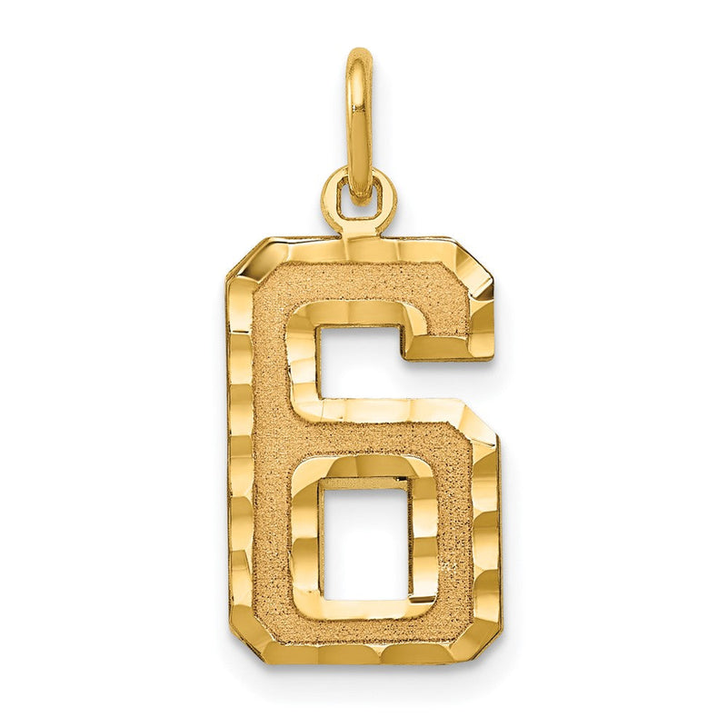10K Gelbgold 10ky Casted Mittel Diamantiert Zahl 6 Charm