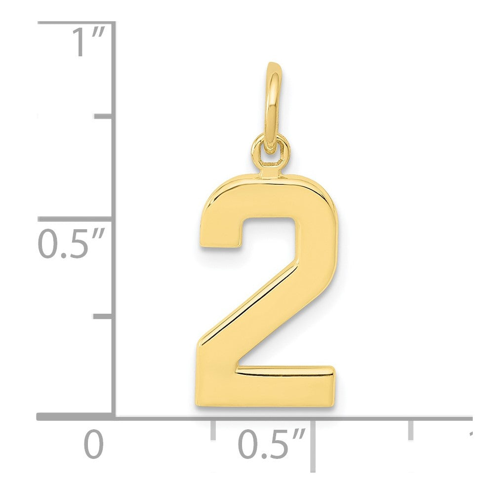 10K Gelbgold Mittel Poliert Zahl 2 Charm