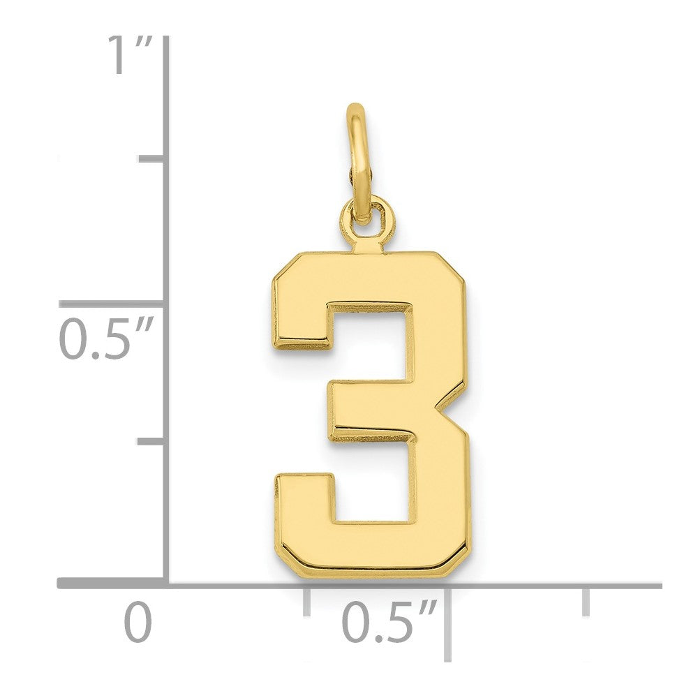 10K Gelbgold Mittel Poliert Zahl 3 Charm