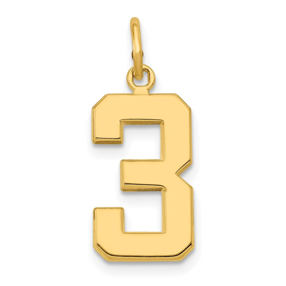 10K Gelbgold Mittel Poliert Zahl 3 Charm