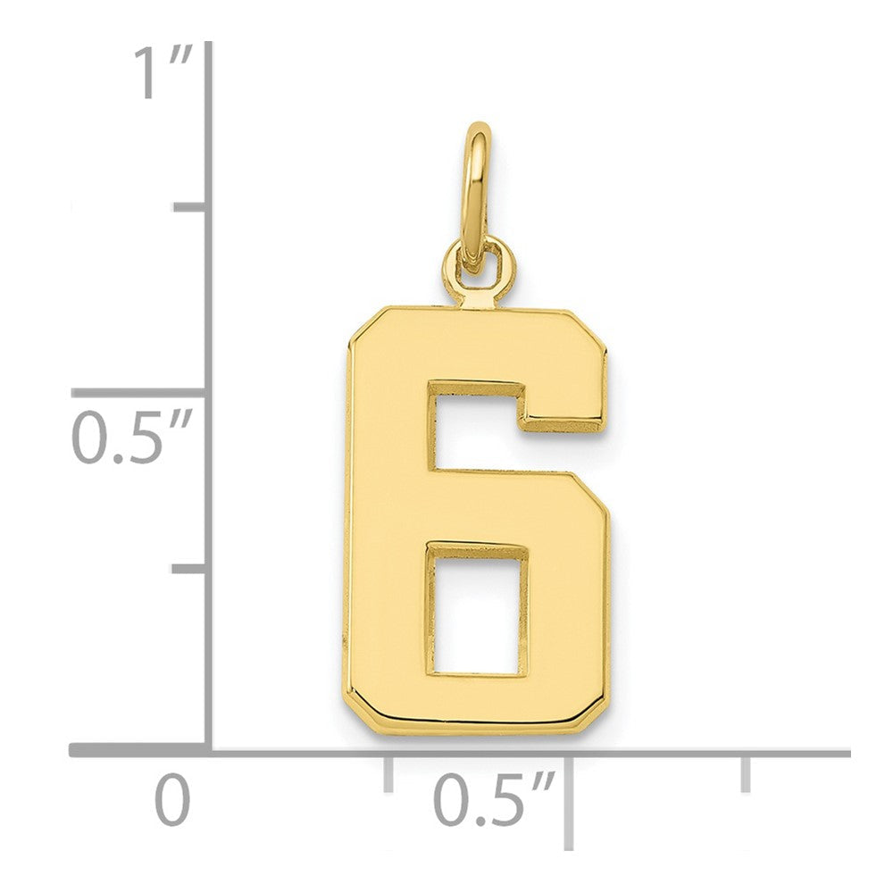 10K Gelbgold Mittel Poliert Zahl 6 Charm