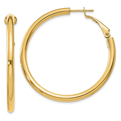 10K Gelbgold 3x35mm Poliert Rund Omega Rückseite Creolen