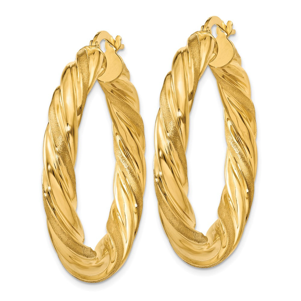 10K Gelbgold 5mm Satiniert & Poliert Gedreht Creolen