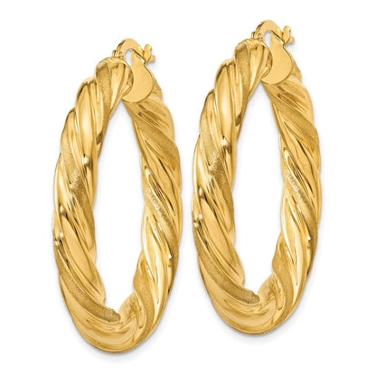 10K Gelbgold 5mm Satiniert & Poliert Gedreht Creolen