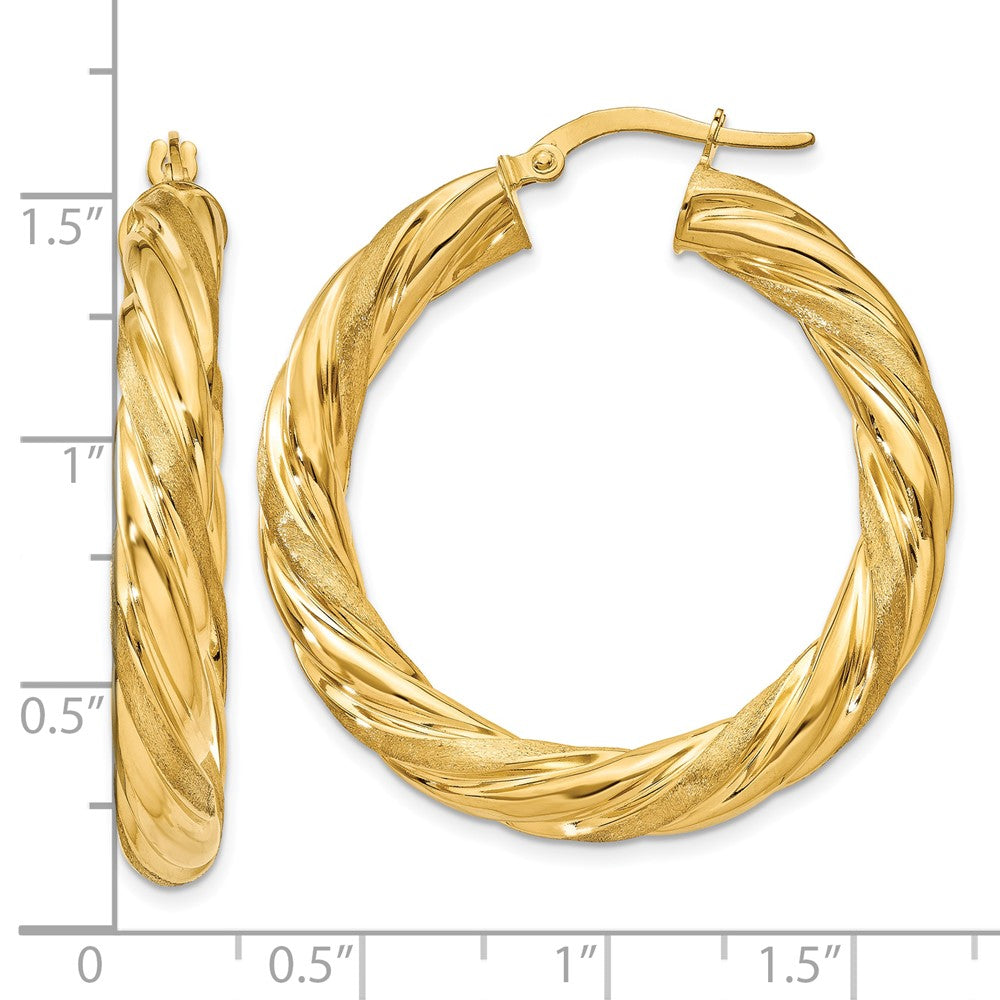 10K Gelbgold 5mm Satiniert & Poliert Gedreht Creolen