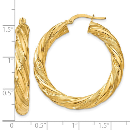 10K Gelbgold 5mm Satiniert & Poliert Gedreht Creolen