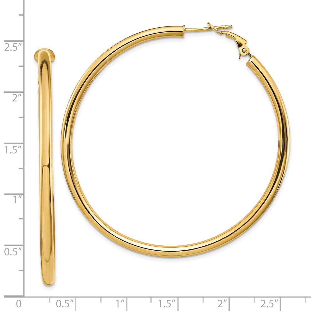 10K Gelbgold 3x50mm Poliert Rund Omega Rückseite Creolen