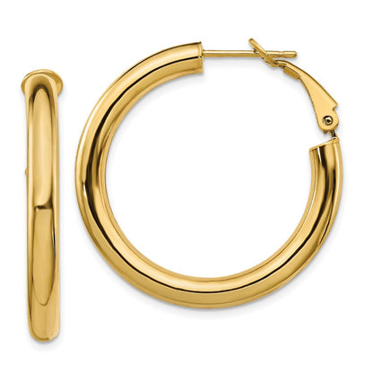 10K Gelbgold 4x25mm Poliert Rund Omega Rückseite Creolen