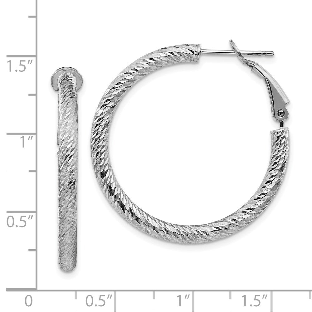 10K Weißgold 3x25 Diamantiert Rund Omega Rückseite Creolen