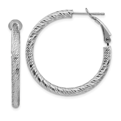 10K Weißgold 3x25 Diamantiert Rund Omega Rückseite Creolen