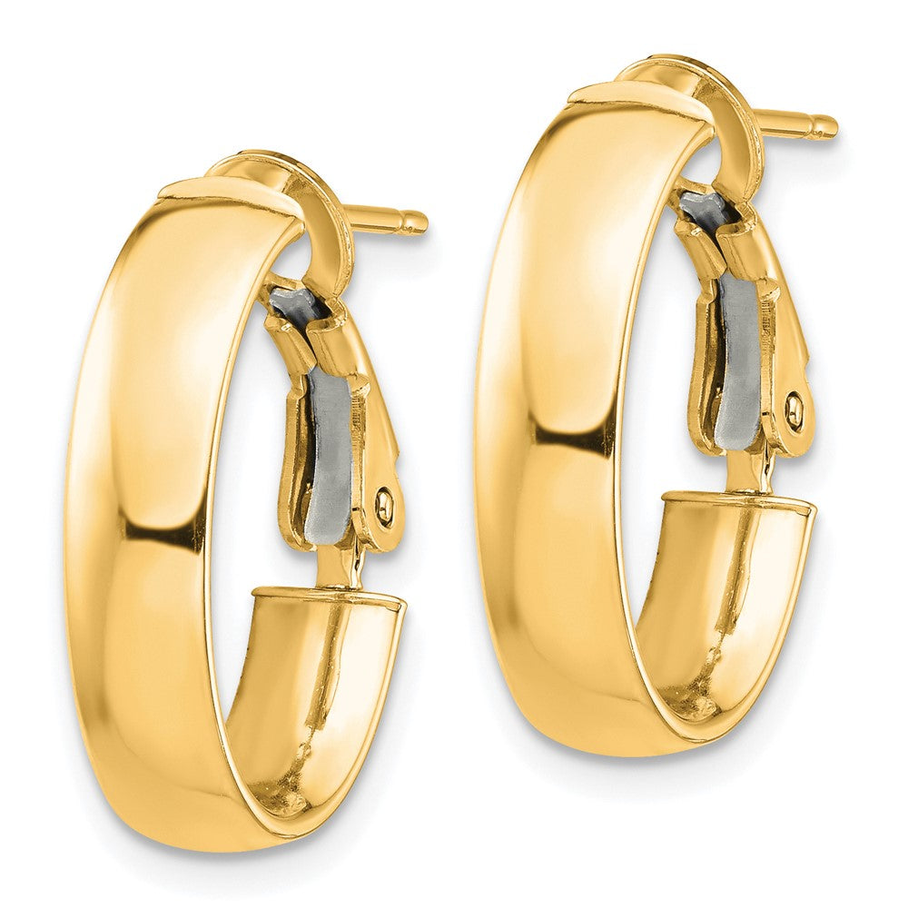10K Gelbgold Hoch Poliert 5mm Omega Rückseite Oval Creolen